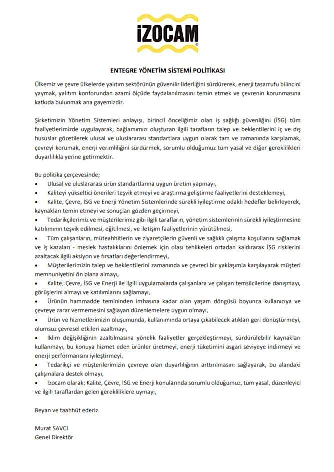 Entegre Yönetim Sistemi Politikası